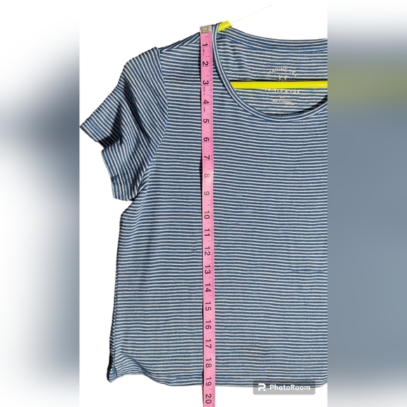 Prince & Fox Marine Tee Small Blue Striped‎ Semi Sheer Short Sleeve T-Shirt Crop - Picture 8 of 9